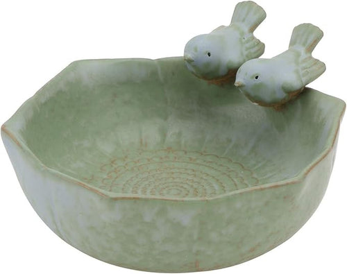 Ceramic Bird Bath Feeder Bowl – Garden Outdoor Ornament with Bird Design