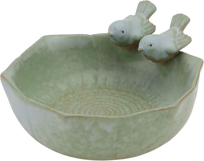 Ceramic Bird Bath Feeder Bowl – Garden Outdoor Ornament with Bird Design