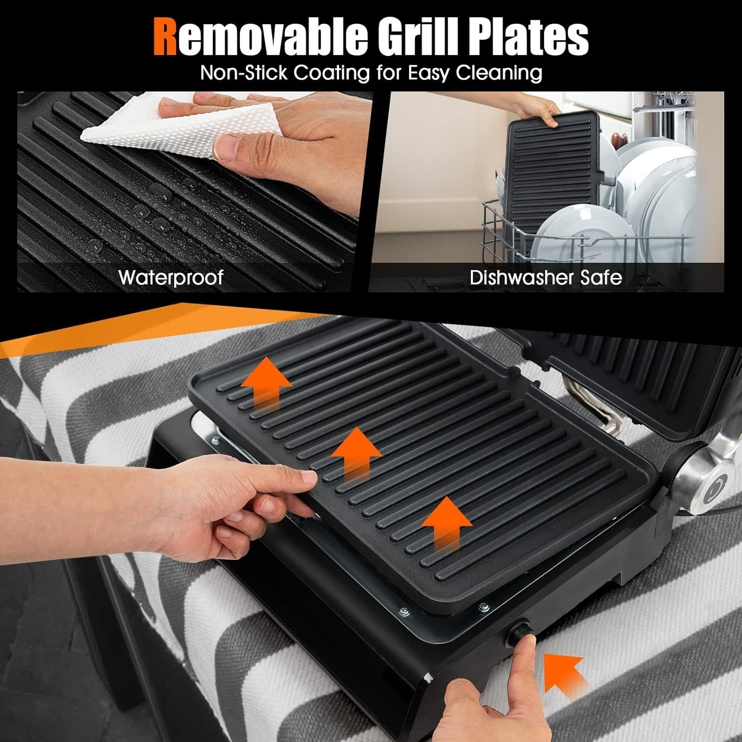 3-in-1 Panini Press Grill 1200W Non-Stick Plates 29x21cm Large Plates