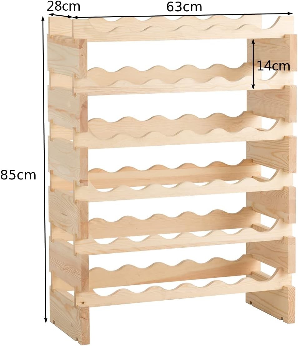 Stackable Wooden Wine Rack 36 Bottle Holder Natural Pine Freestanding Storage