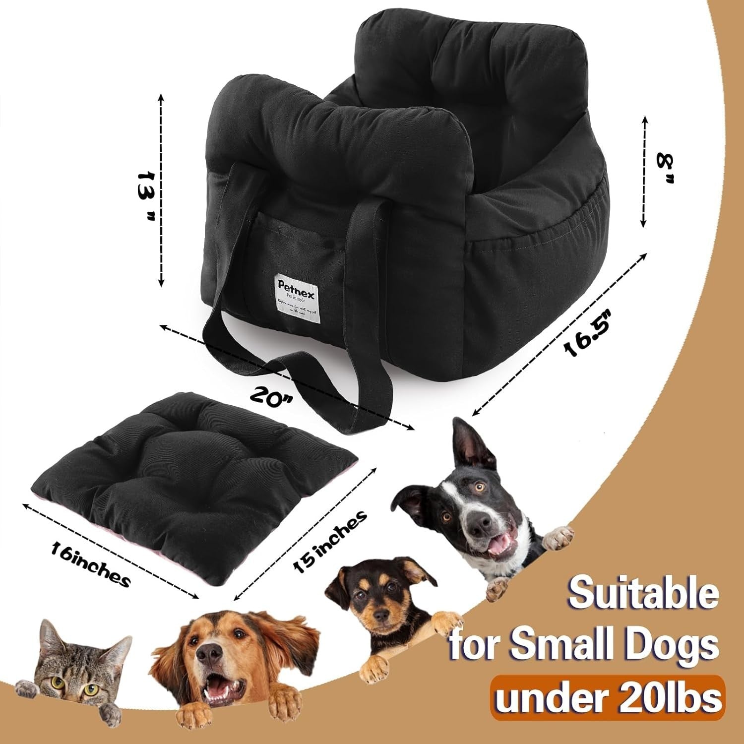 Dog Car Booster Seat Pet Carrier Travel Bed Safety Leash Small Dogs