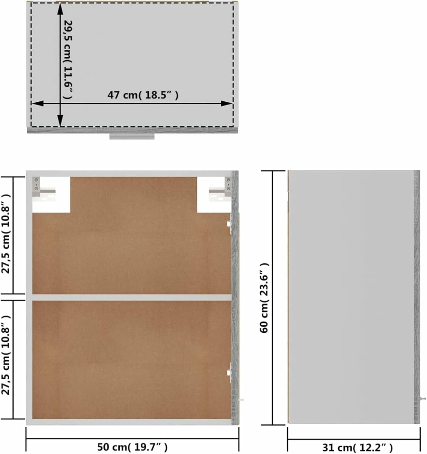 Lockable Kitchen & Bathroom Wall Cabinet with Shelves, Grey Sonoma 50x31x60cm