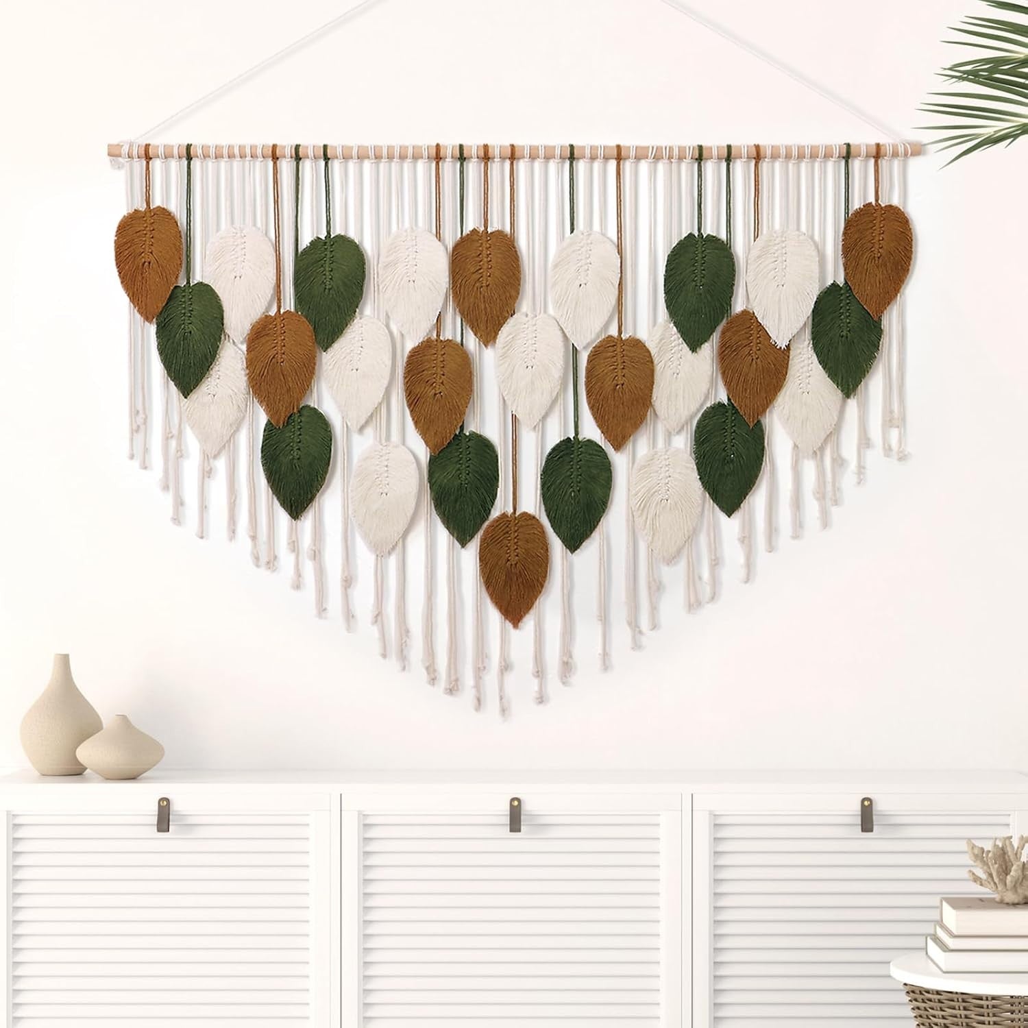 Large Boho Macrame Wall Hanging Leaf Woven Decor Green/Khaki