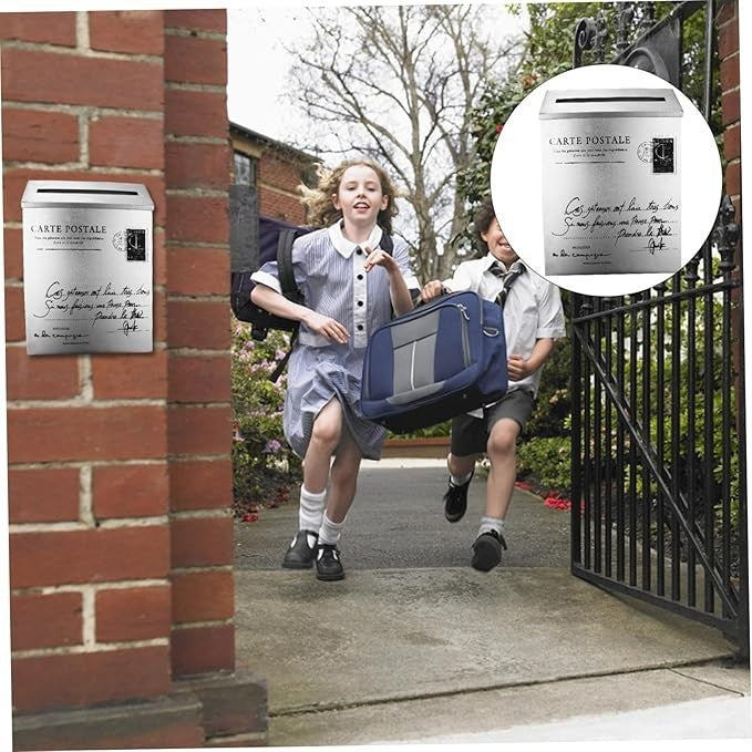 Retro Wall Mounted Silver Iron Mailbox Outdoor Post Box Stylish Home Decor