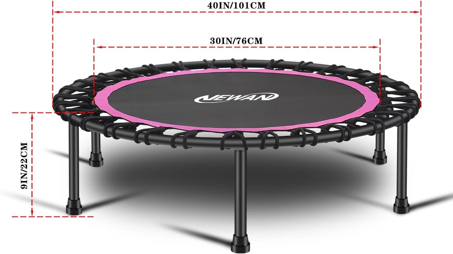 40in Silent Fitness Rebounder Trampoline Bungee Indoor Cardio
