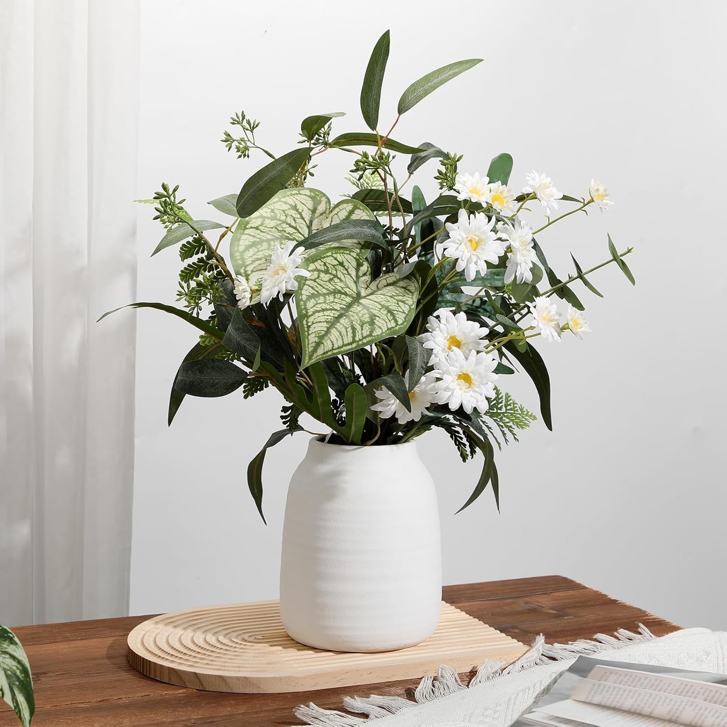White Ceramic Vase 18cm Rustic Flower Holder Pampas Modern Home Decor