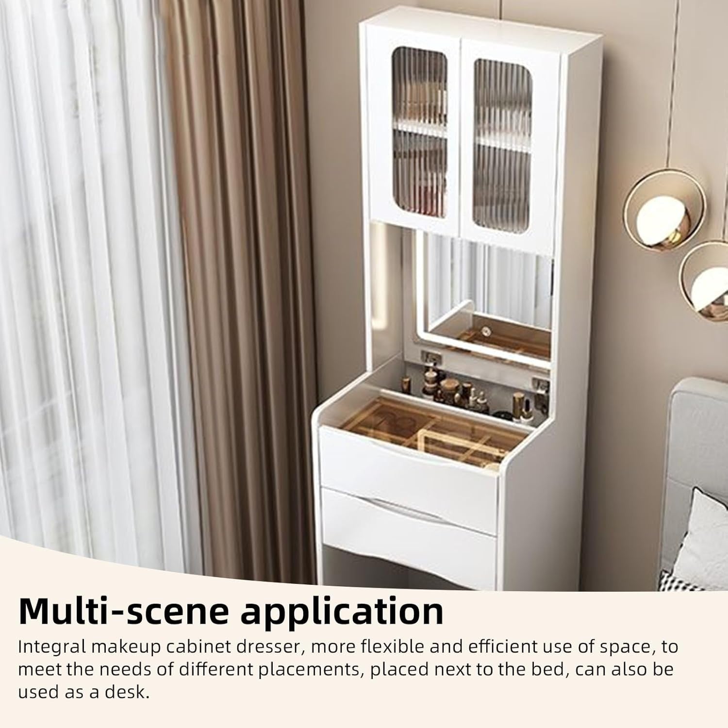 3-in-1 Vanity Desk Makeup Table w/Mirror, Drawers, Light, Storage Stool