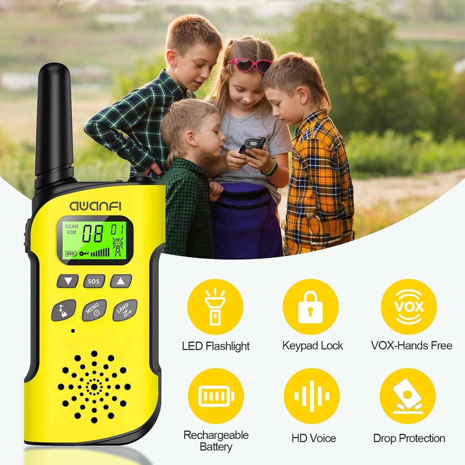 Rechargeable Kids Walkie Talkies 2 Pack VOX USB-C Long Range Toy Radios