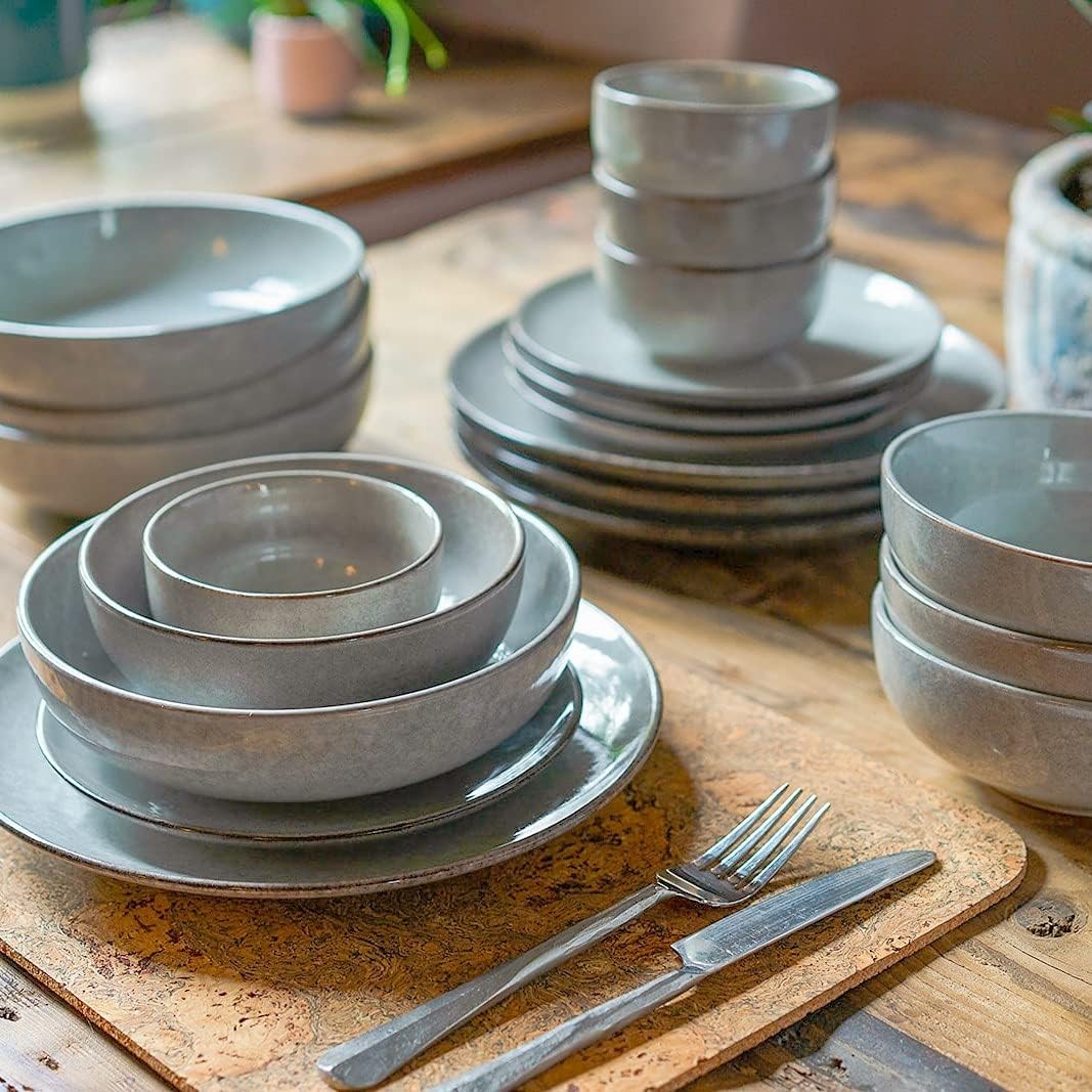 4pc Stoneware Cereal Bowls Nordic Grey Reactive Glaze Microwave Dishwasher