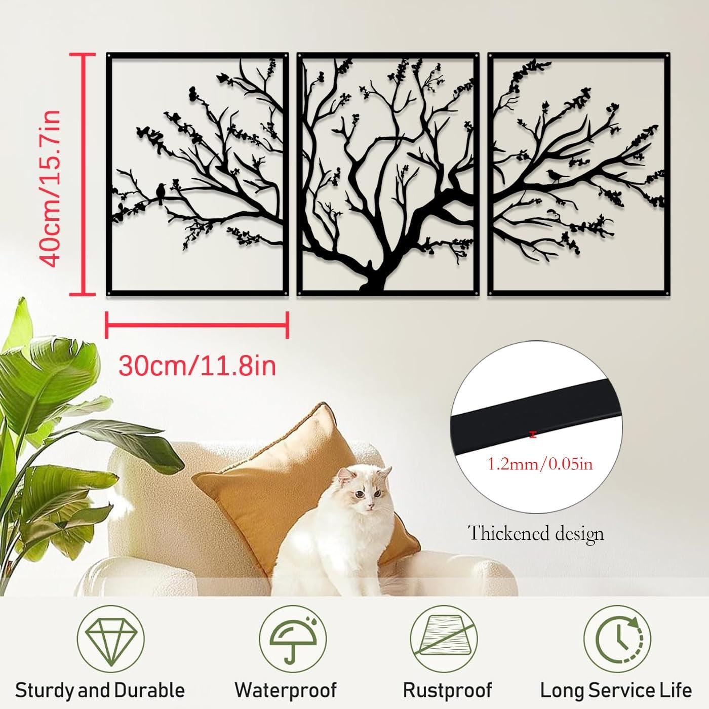 Large Tree of Life Metal Wall Art 3 Panel Modern Decor