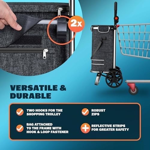 Foldable 3-in-1 Shopping Trolley with Cooler Bag – 56L Black Cart