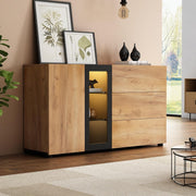 LED Sideboard Cabinet Glass Door 3 Drawers Storage Unit Brown Black