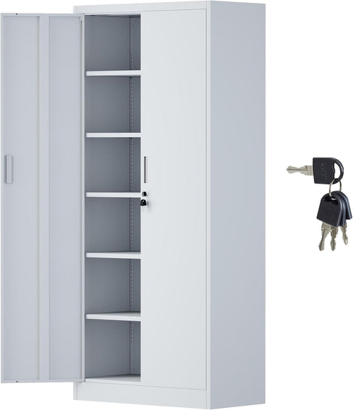 Locking Steel Storage Cabinet 180H 5 Shelves Garage Office Cupboard Metal