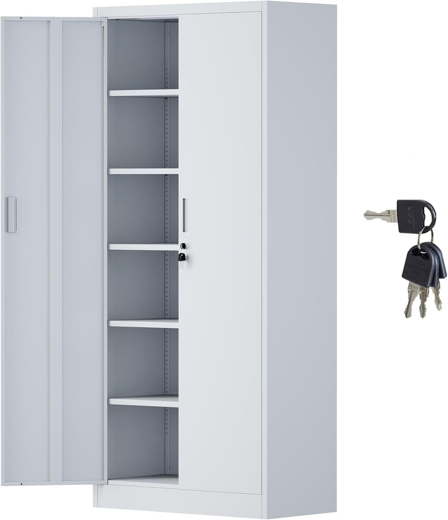Locking Steel Storage Cabinet 180H 5 Shelves Garage Office Cupboard Metal