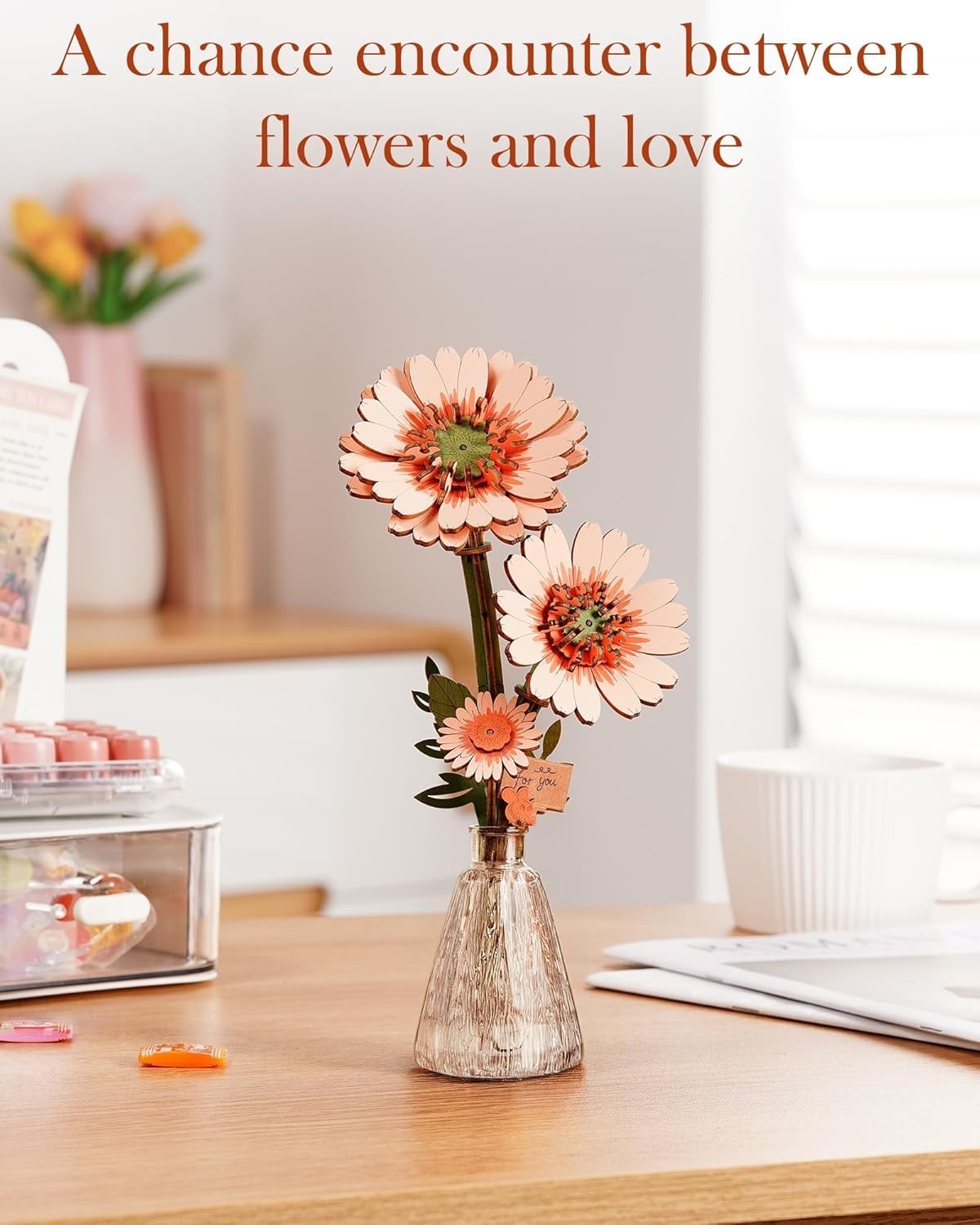 3D Wooden Gerbera Daisy Flower Puzzle Kit for Home Decor & Gifts