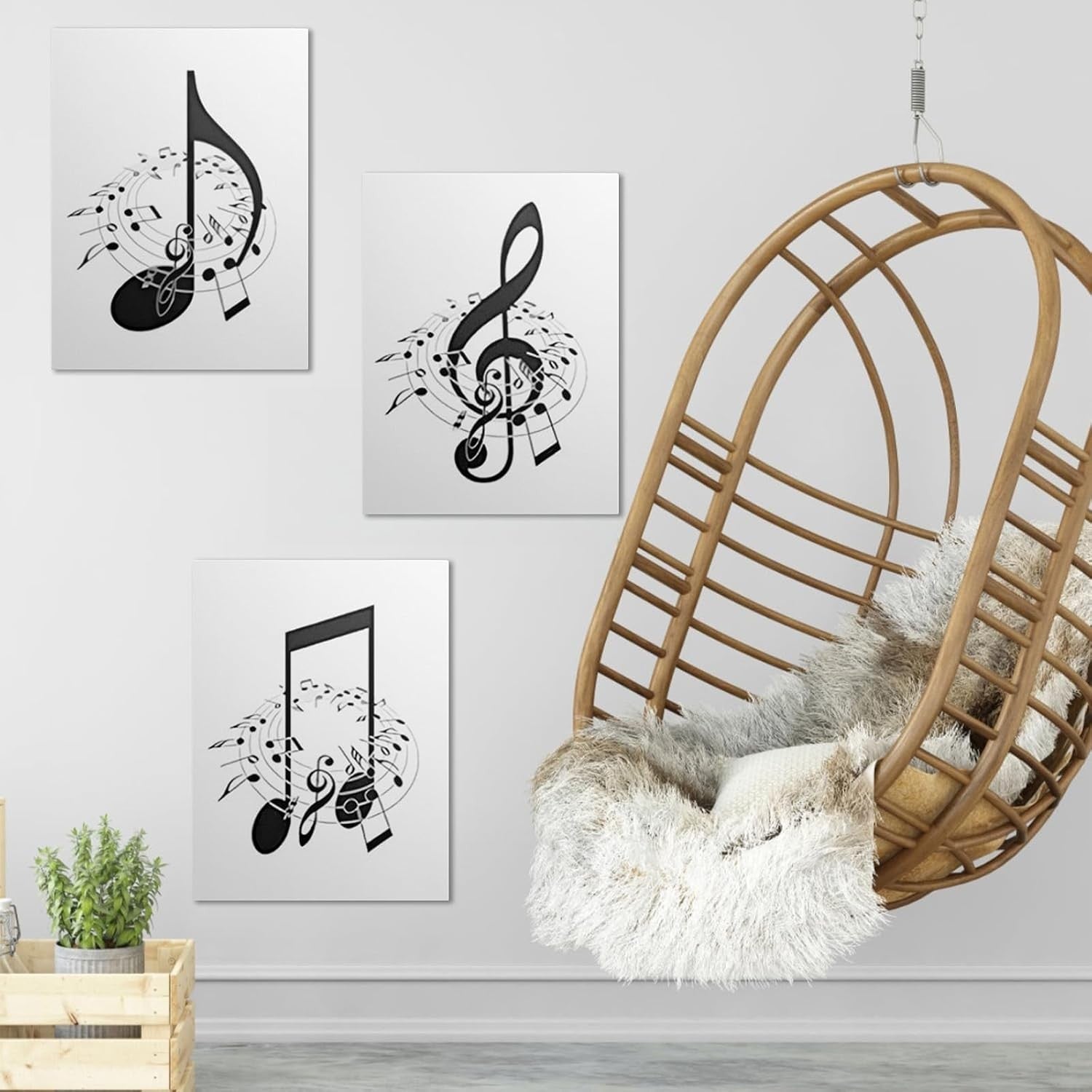 Black White Music Wall Art Set of 3 Framed Canvas 30x40cm Prints