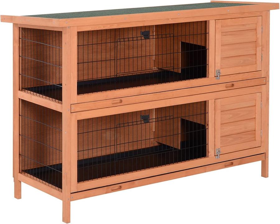 Large 2 Tier Rabbit Hutch Outdoor Wooden Guinea Pig Cage with Trays Divider