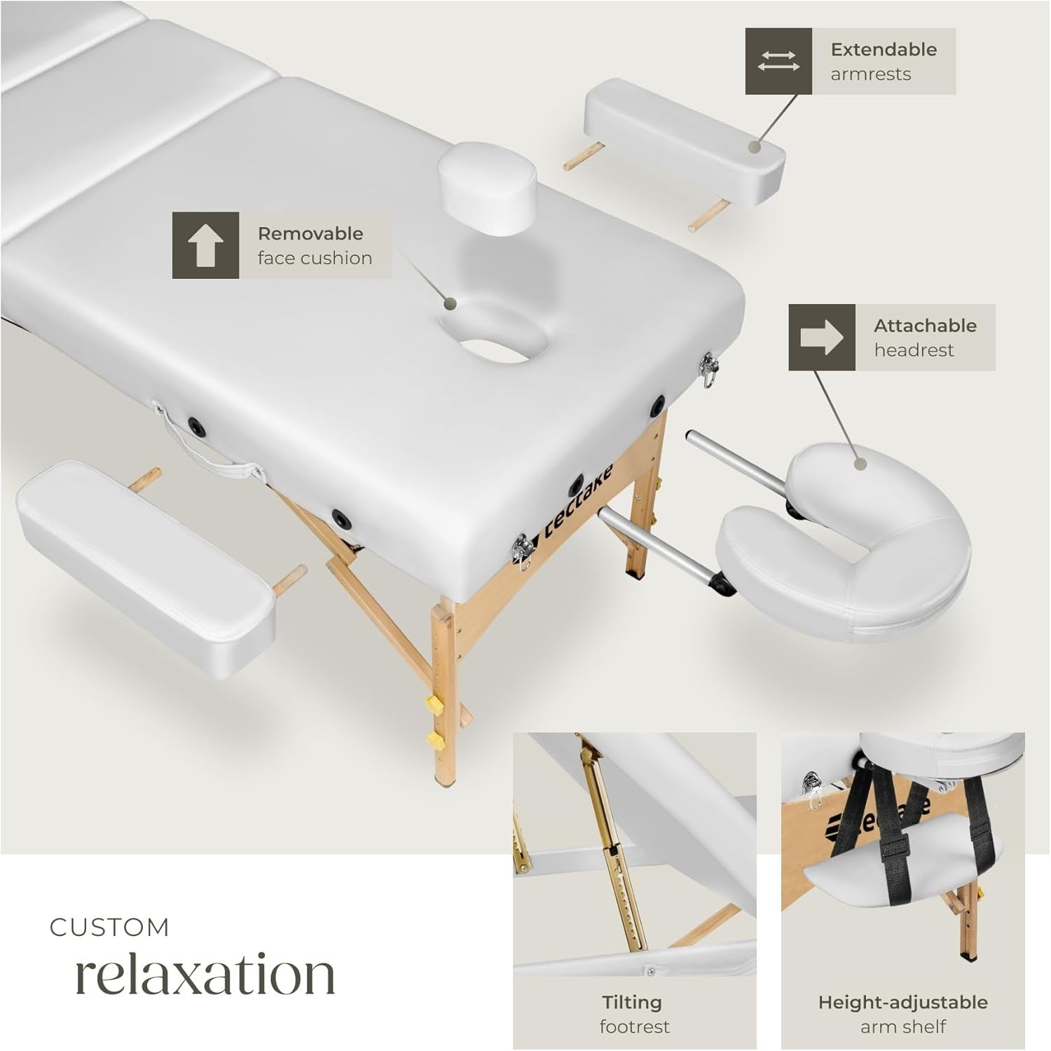 Portable Adjustable Massage Beauty Bed Foldable Spa Therapy Table 70cm White