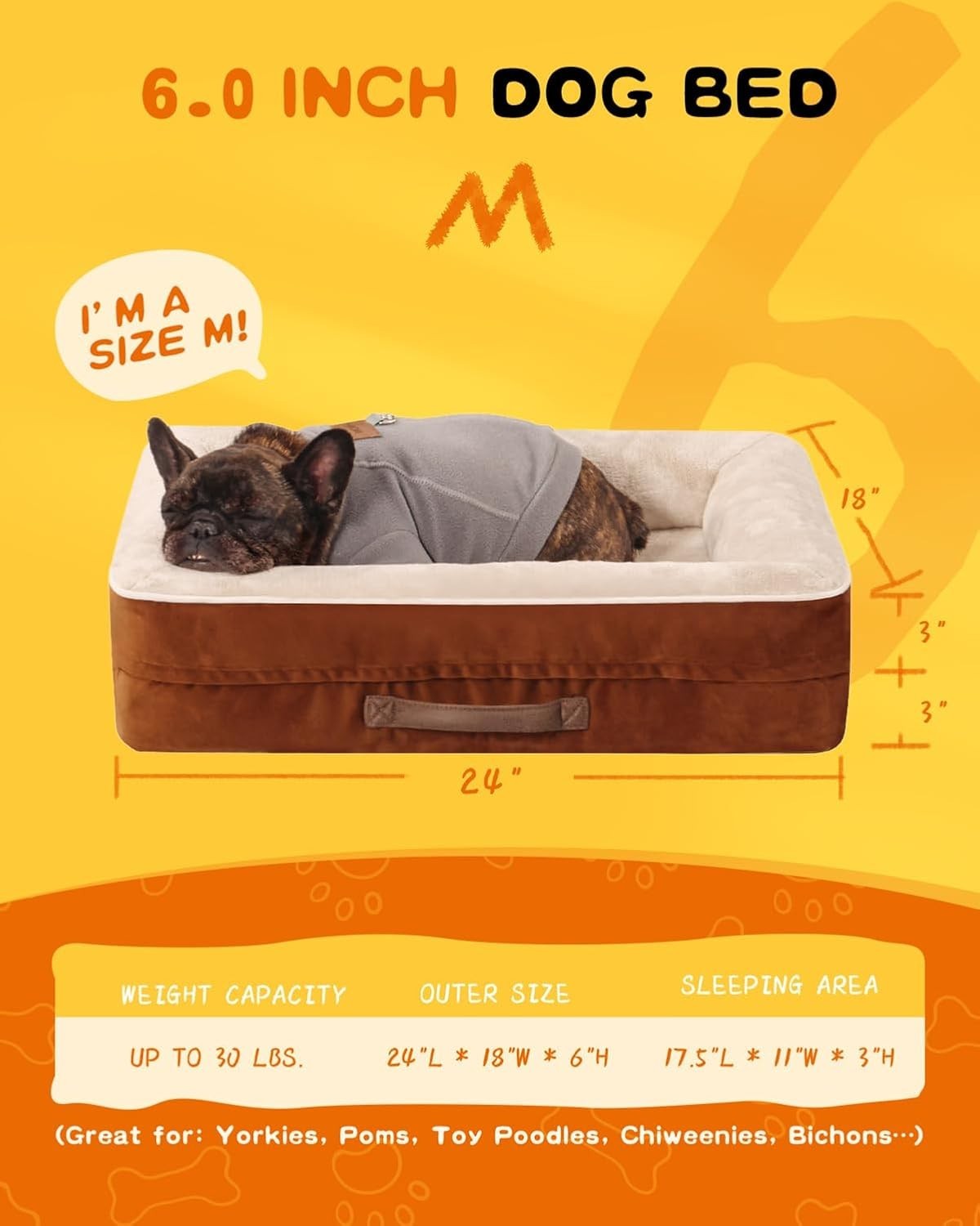 Orthopedic Cat & Small Dog Bed 61x46cm Waterproof Brown