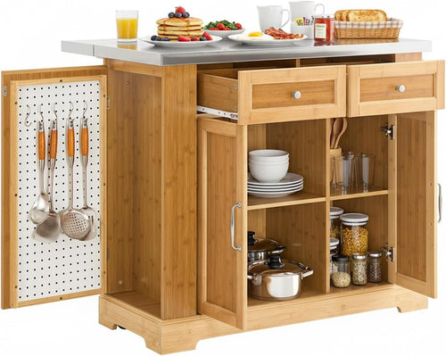 Large Kitchen Island Trolley on Wheels Stainless Steel Worktop Storage Unit