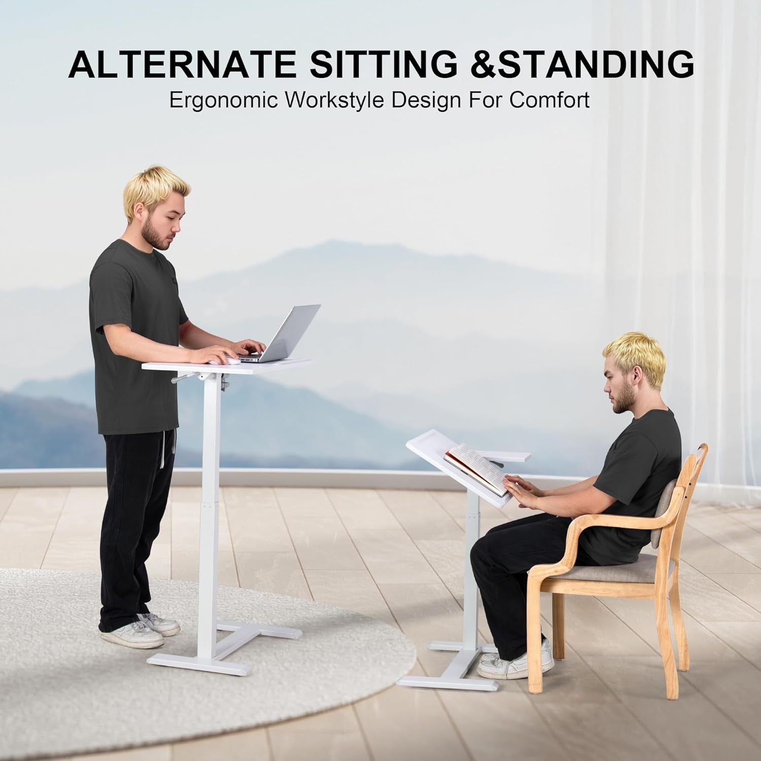Overbed Laptop Table Height Adjustable Rolling Desk C Shape Tilt Top White