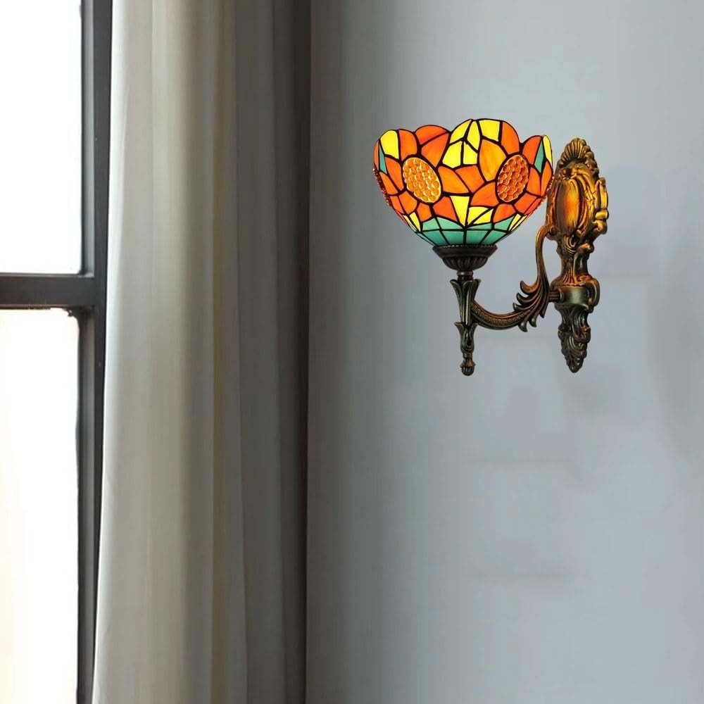 Vintage Wall Light Stained Glass Sconce Lamp for Hallway Bedroom 28cm