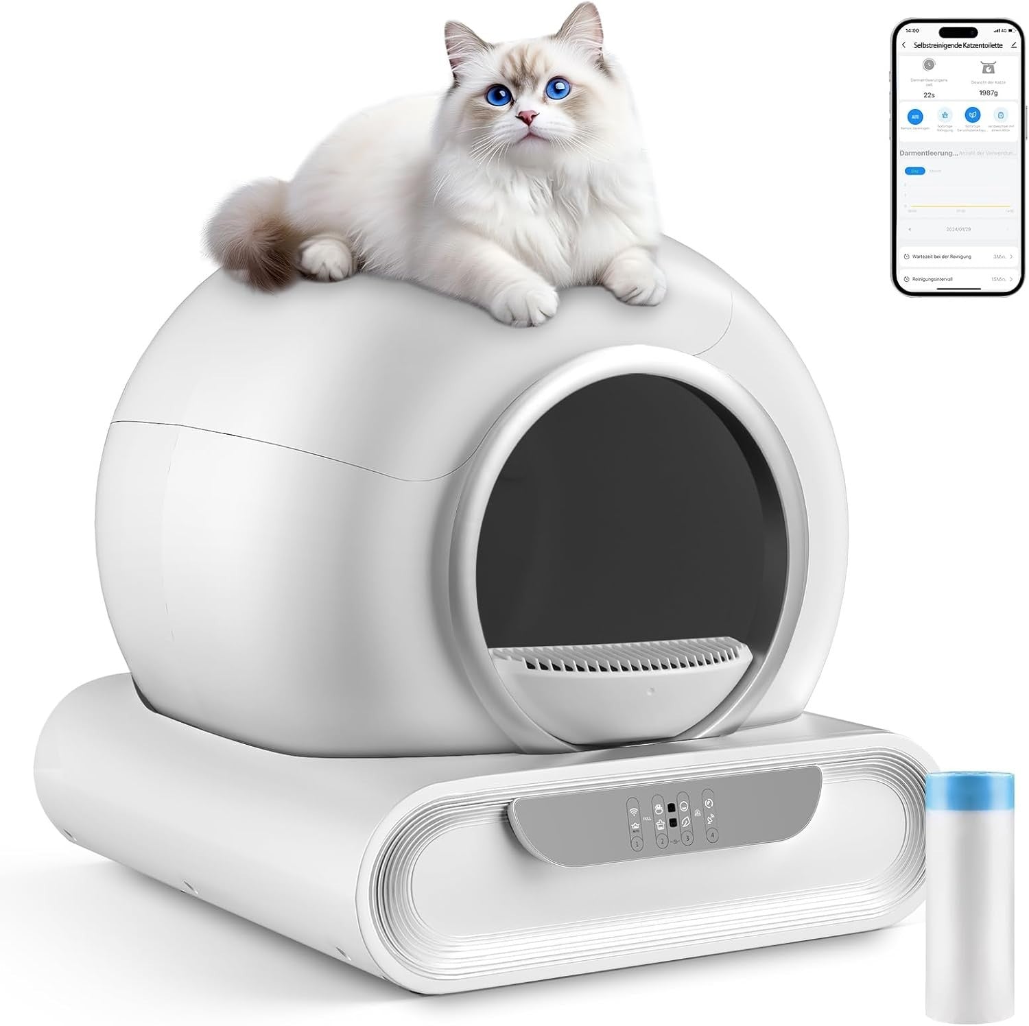 Self Cleaning Cat Litter Box App Control 65L Auto Odor Control XXL
