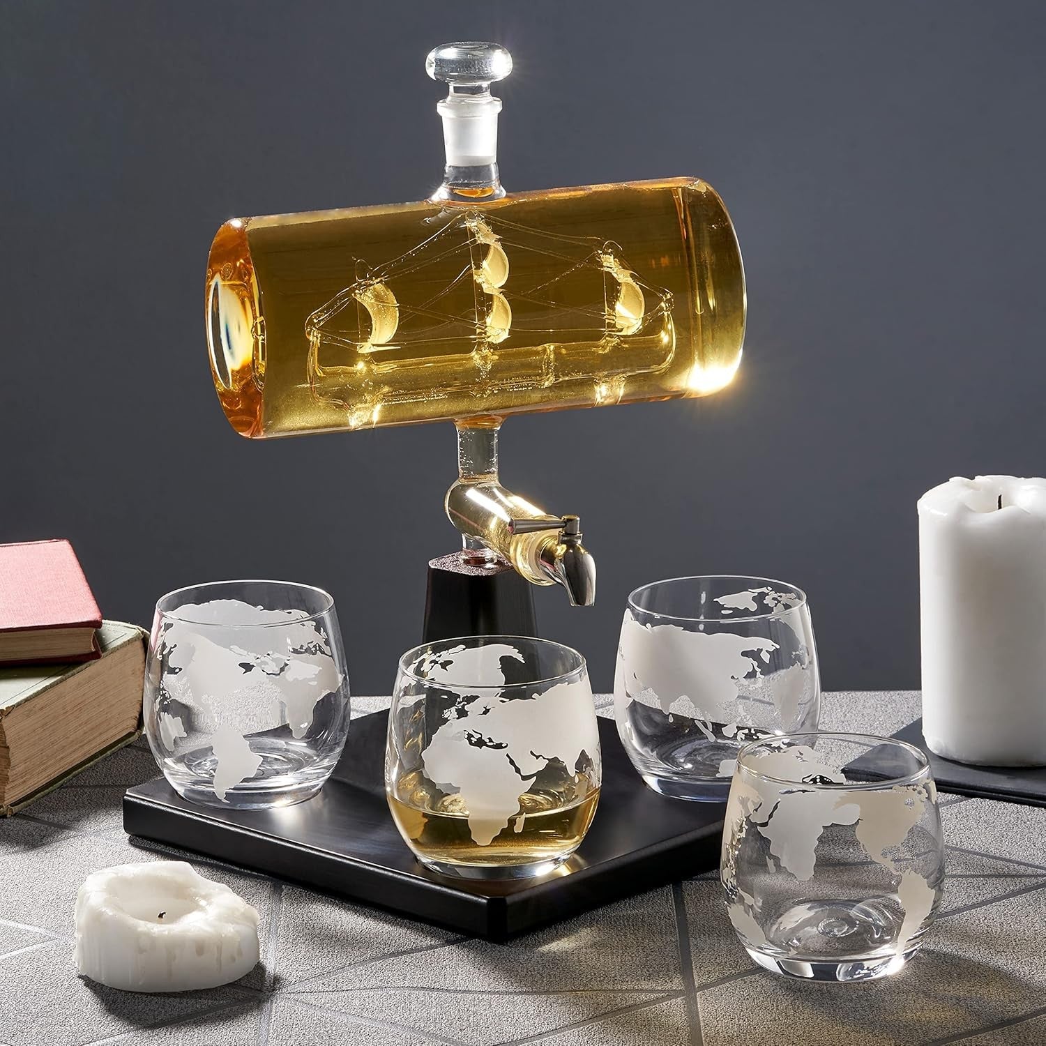 Whiskey Decanter Set 1000ml Ship Design with 6 Glasses Luxury Gift for Men Bar