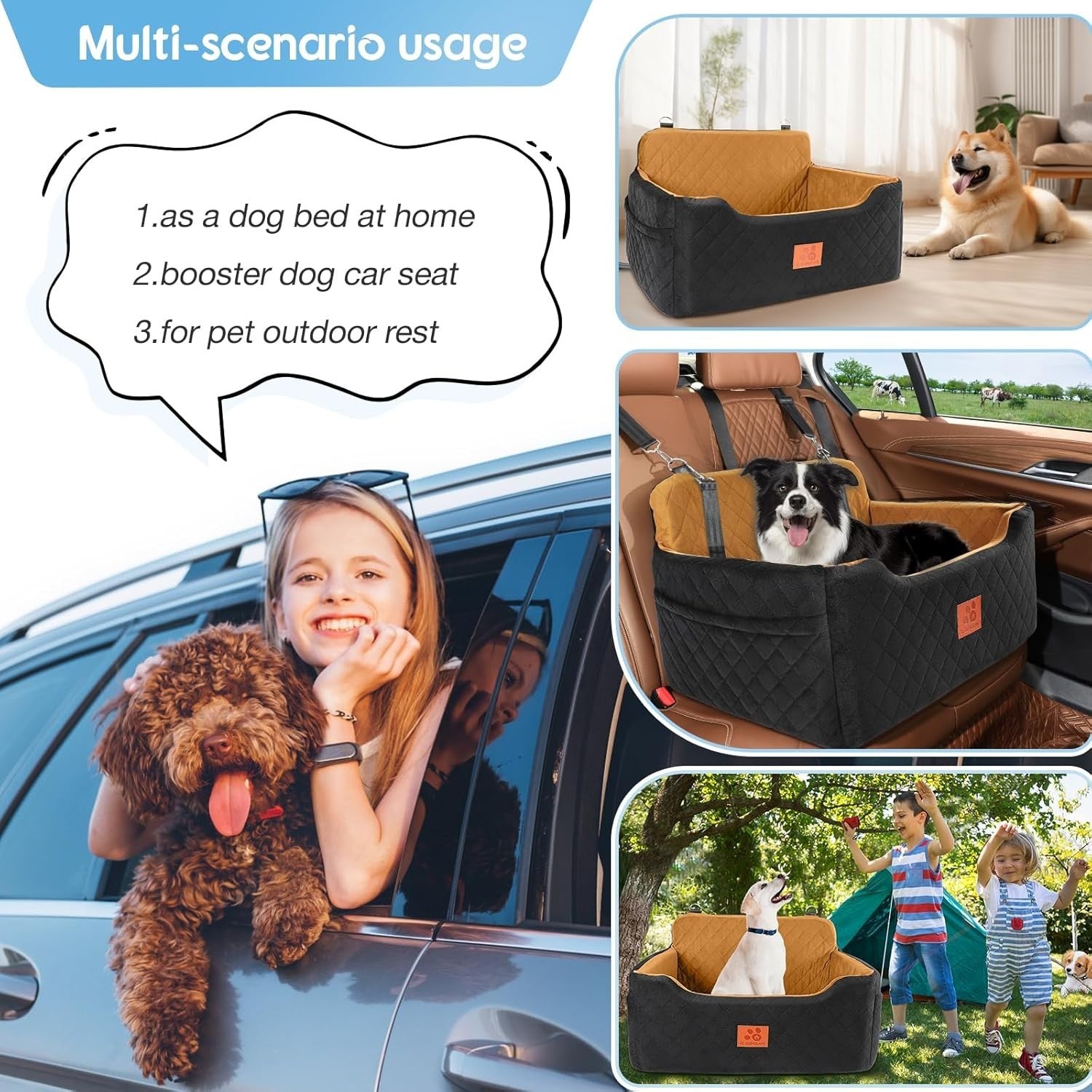 Large Dog Booster Car Seat Memory Foam Travel Bed Washable 50lb