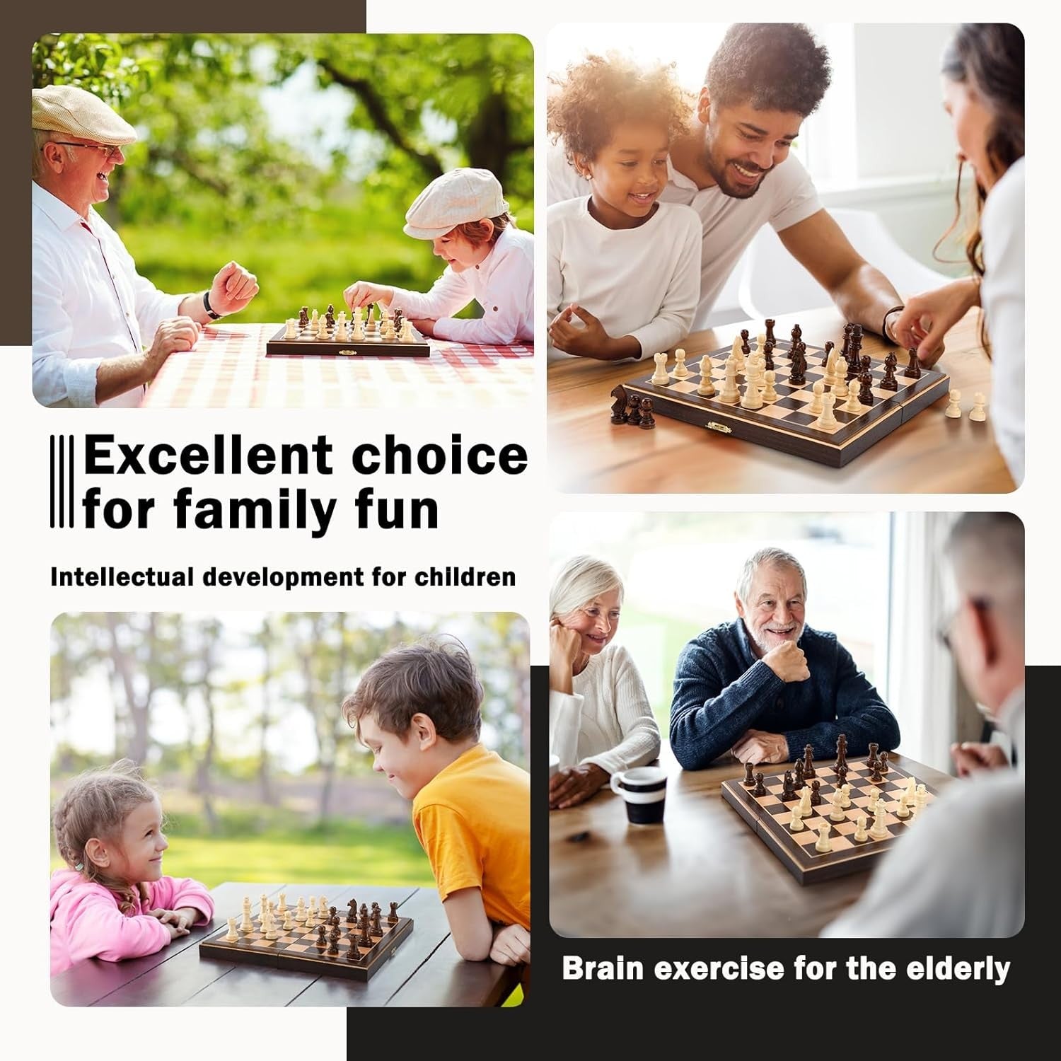 Wooden Magnetic Chess Set 30cm Folding Board w/ Storage & Extra Queens Ebony