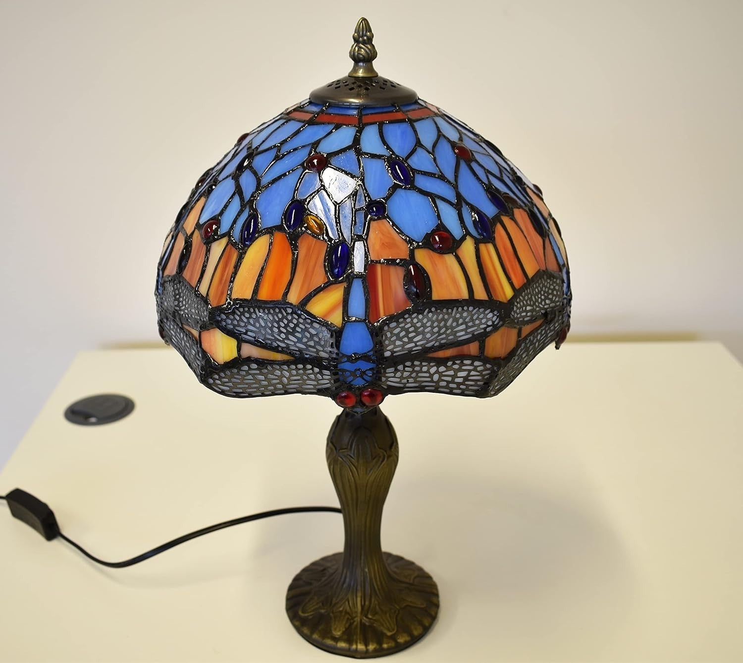Tiffany Style Dragonfly Table Lamp Stained Glass Antique Look 42cm E27