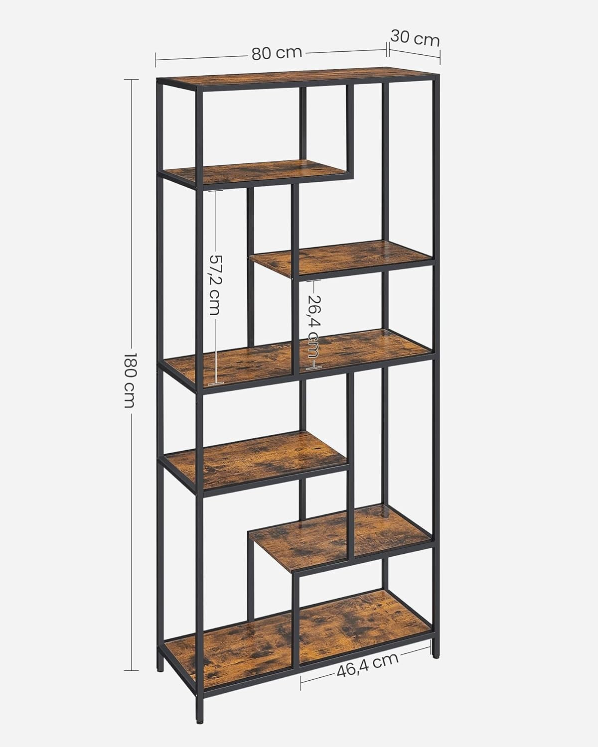 6-Tier Rustic Display Shelf | Industrial Geometric Bookshelf for Home Office