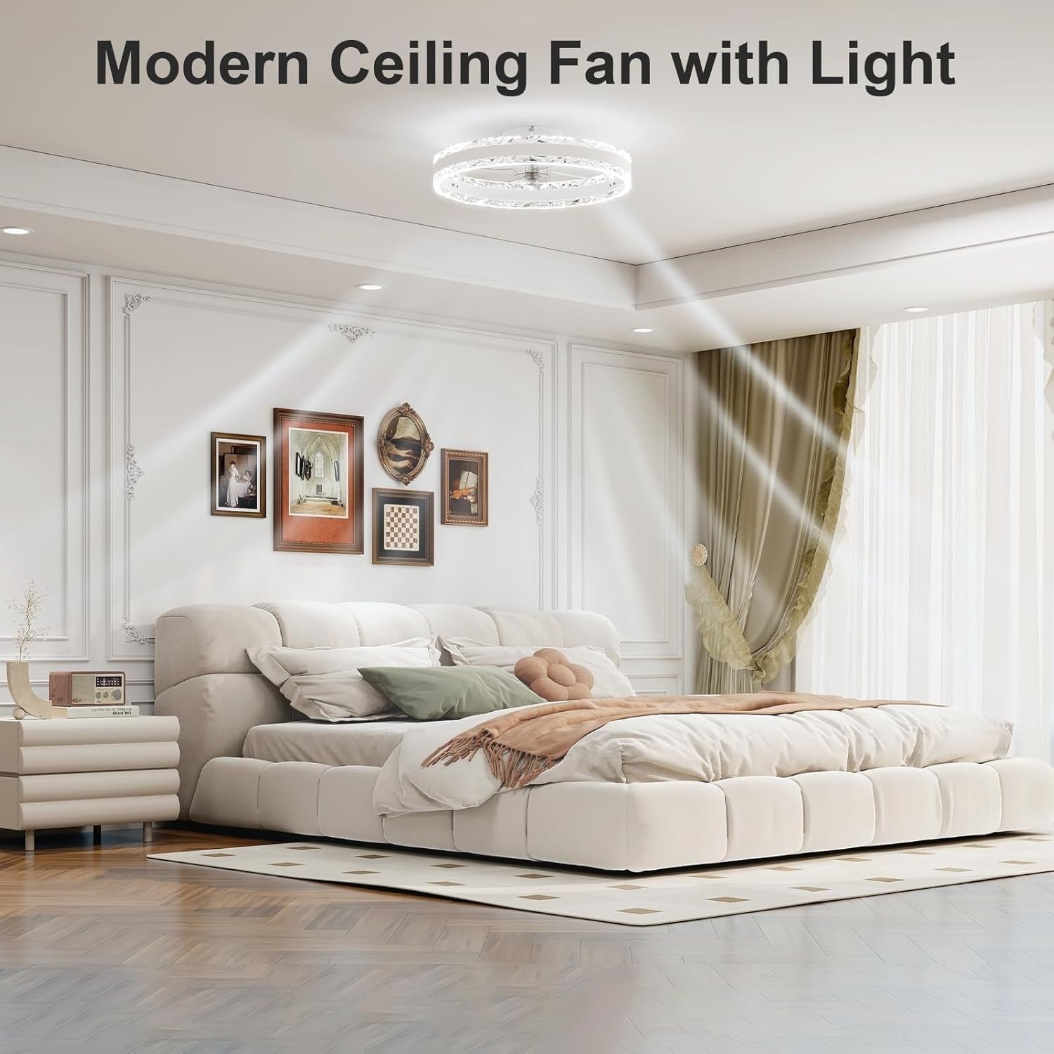 43CM Ceiling Fan with Light, Adjustable Color Temp, Dimmable, White