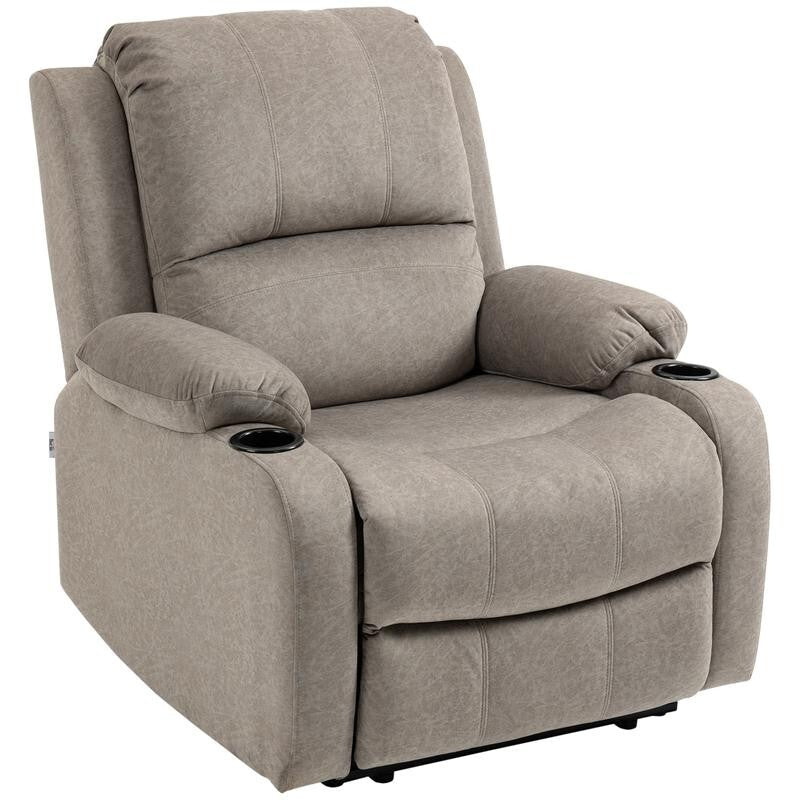 Microfibre Recliner Armchair w/ Cup Holders – Manual Chair w/ Leg Rest Brown