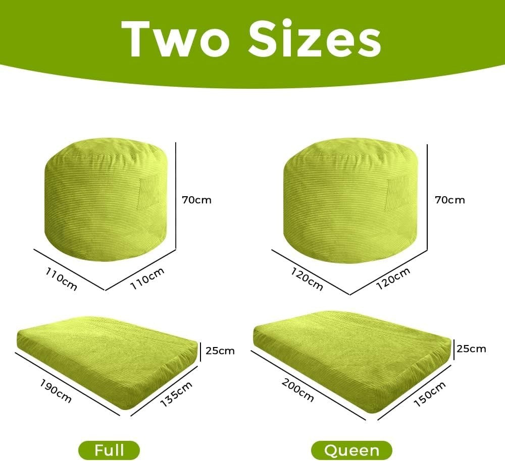 Convertible Bean Bag Sofa Bed Double Chair Lounger Corduroy Green