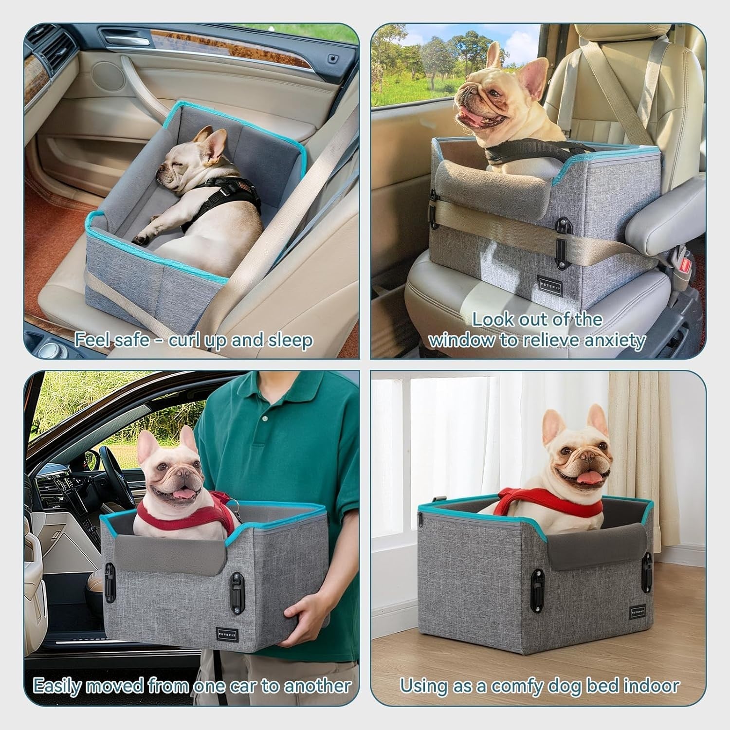 Dog Booster Car Seat Adjustable Height Travel Bed Safety Leash 25lb