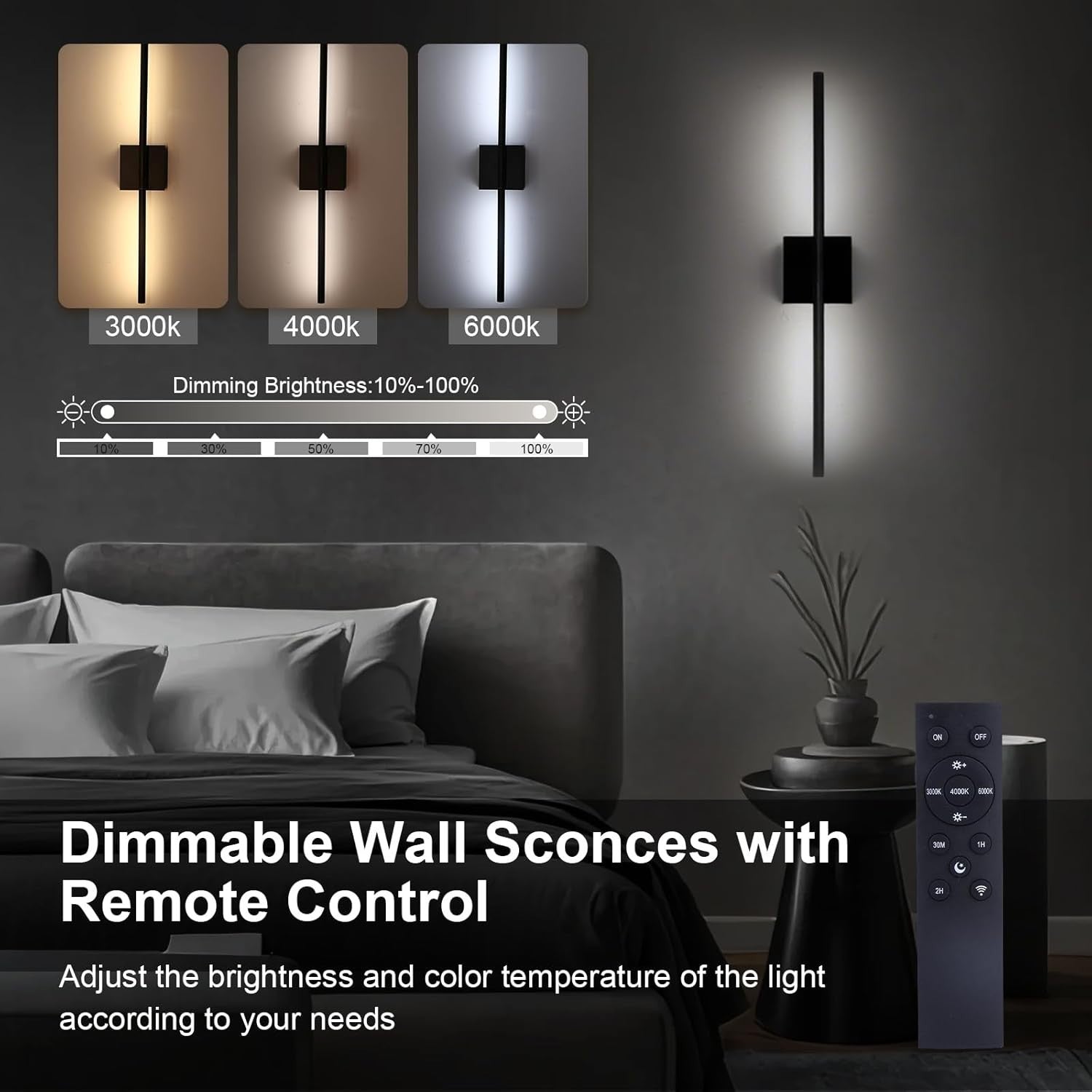Rechargeable LED Wall Lights 2-Pack Touch Remote Dimmable 70CM Modern Sconce