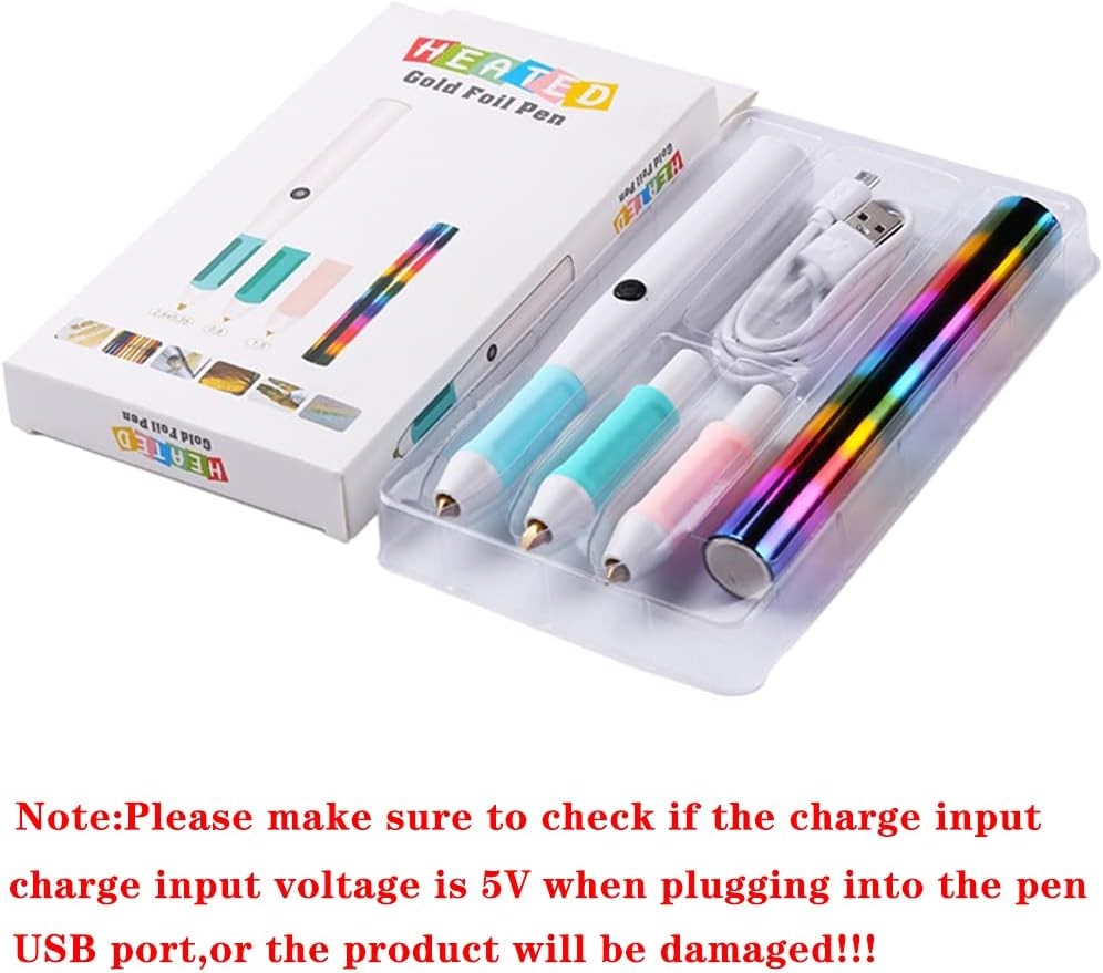 Heat Foil Pen Kit USB 3 Tip Sizes Foil Roll Set for Card Making Scrapbooking