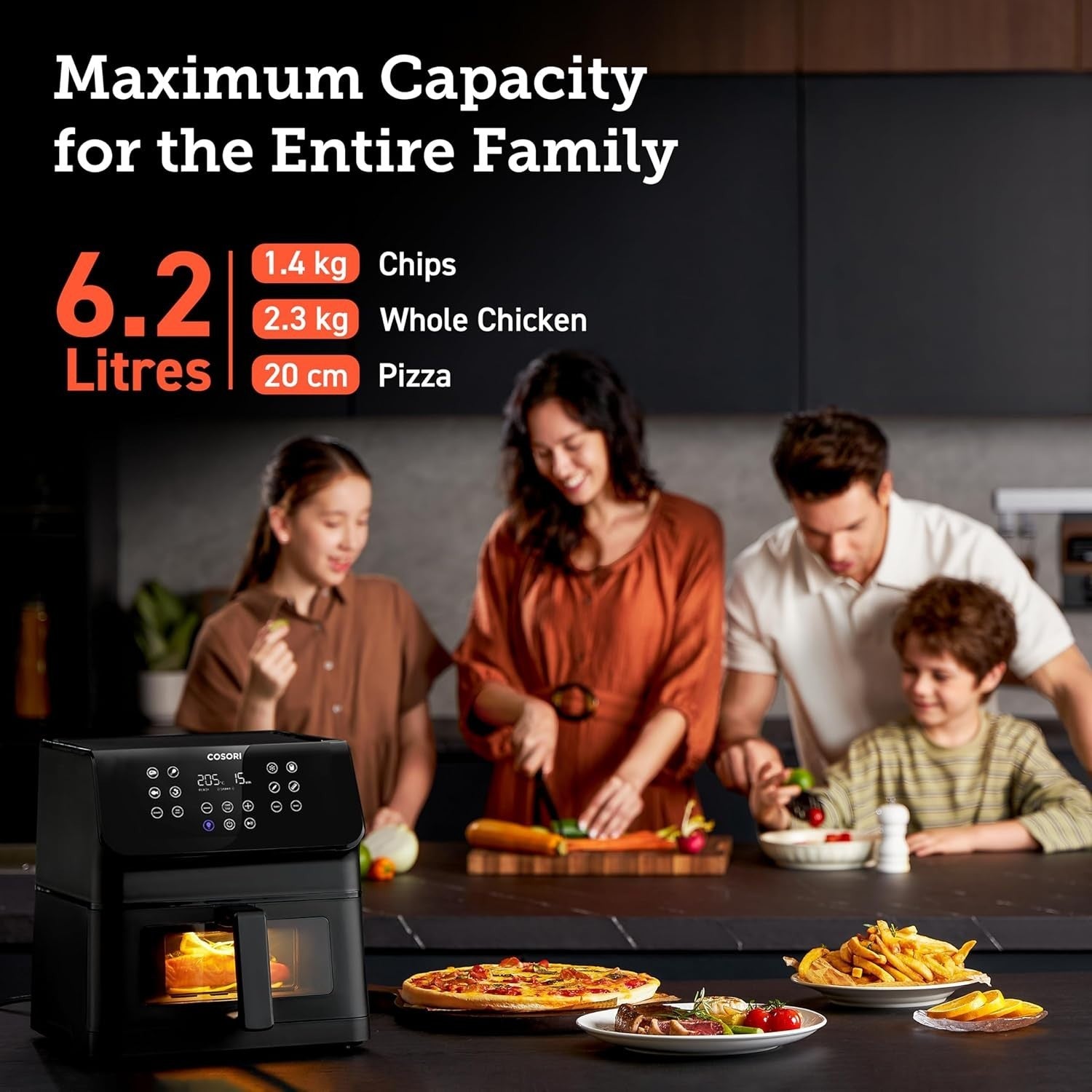 6.2L Air Fryer With Viewing Window 1700W Quiet 12 Presets Shake Reminder