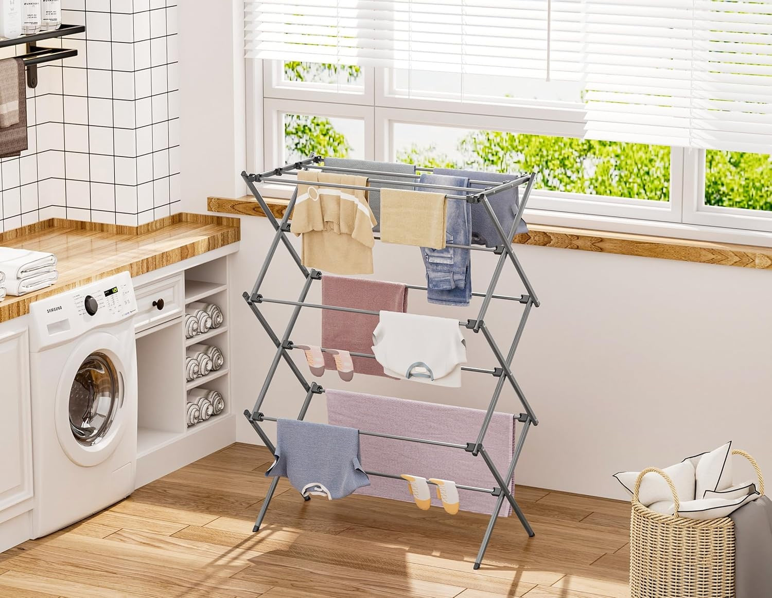 3 Tier Foldable Clothes Airer Heavy Duty Laundry Drying Rack Indoor Outdoor