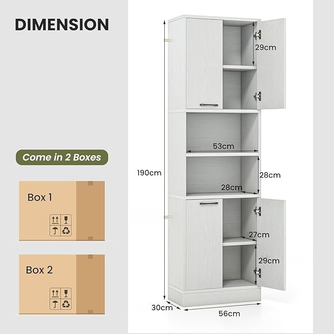 Tall Kitchen Cupboard Pantry Storage Cabinet 4 Door Open Shelves Freestanding