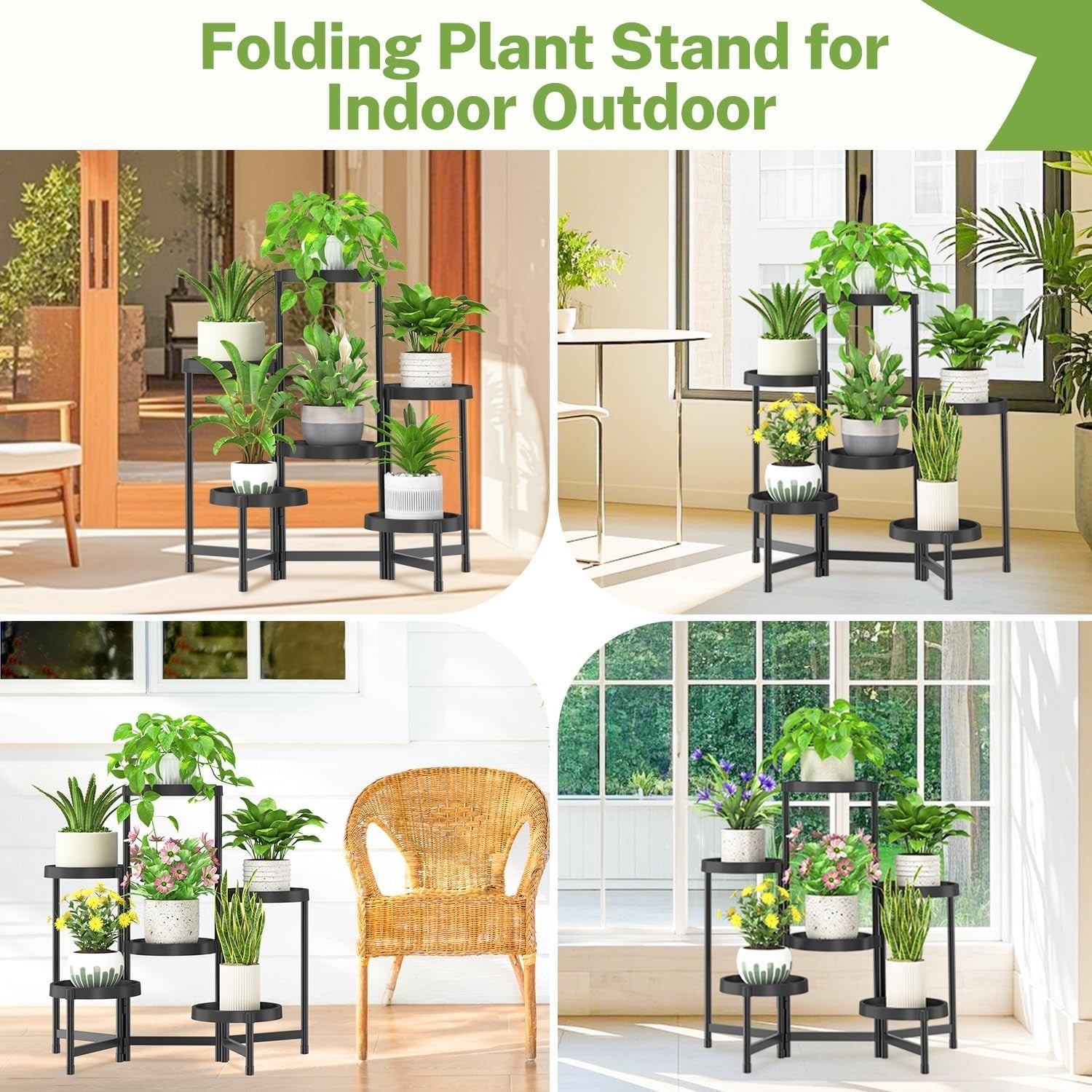 6 Tier Folding Plant Stand Indoor Outdoor | Metal & Plastic Corner Flower Rack