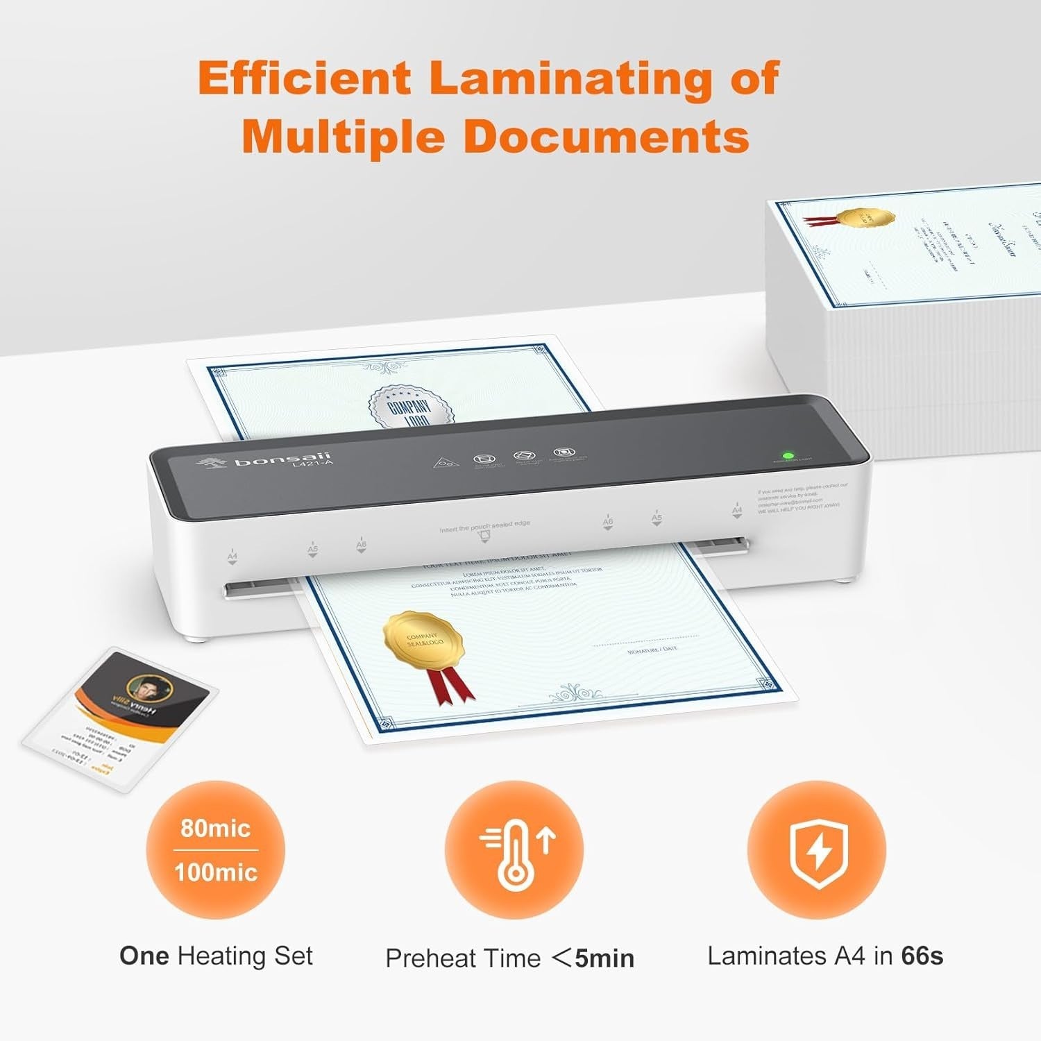 A4 Laminator Machine Compact Quiet Fast Jam Release + 5 Pouches