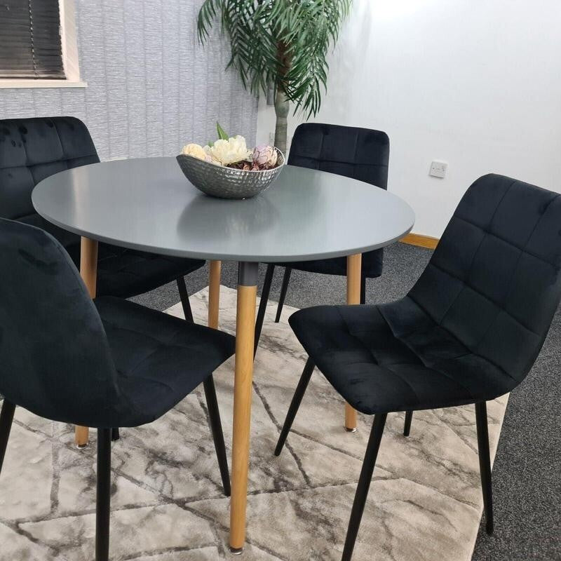 Modern Dining Table Set with 4 Chairs, Round Kitchen Table Set Black