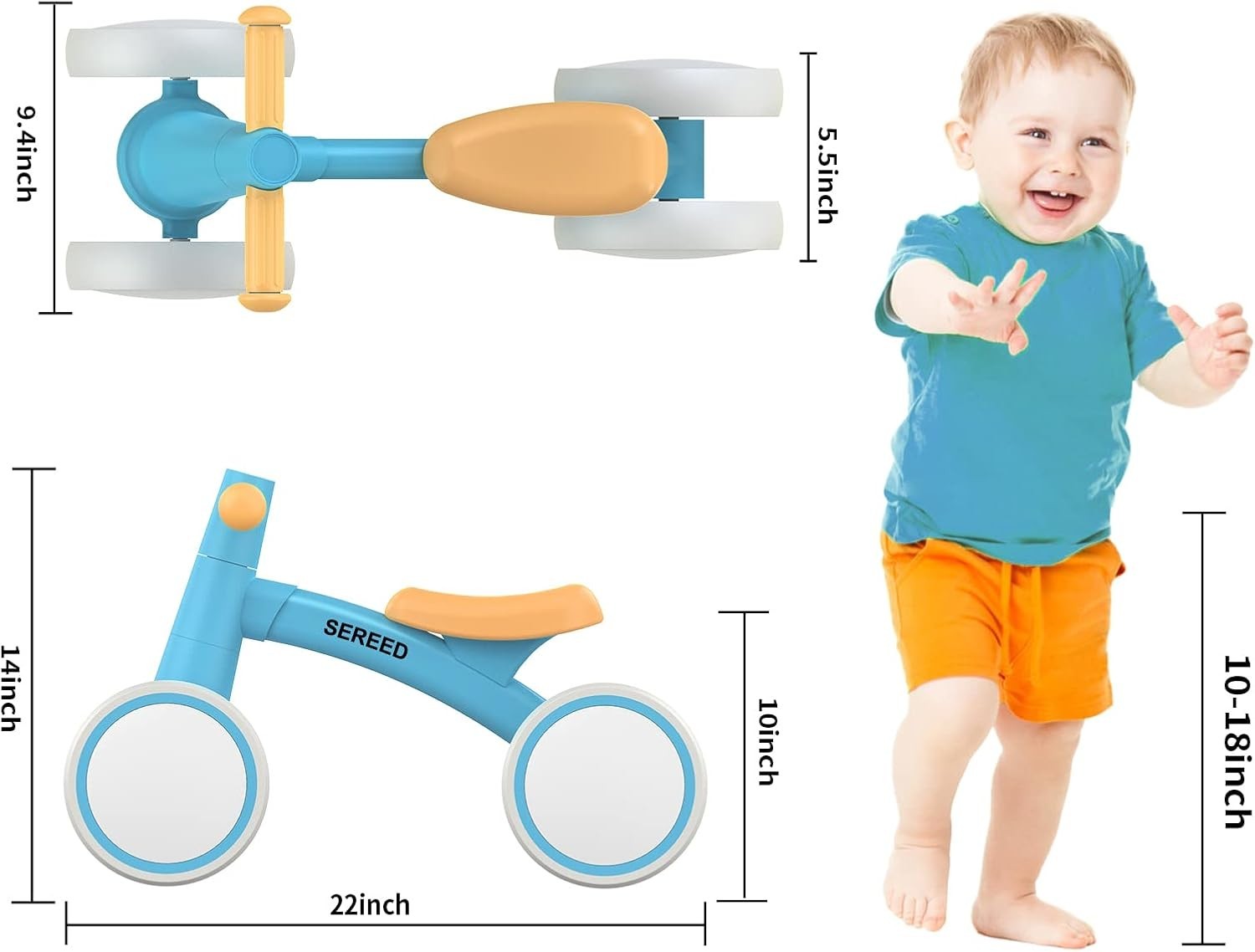 Baby Balance Bike 4 Wheel Toddler First Bike 1st Birthday Gift 1-2 Year
