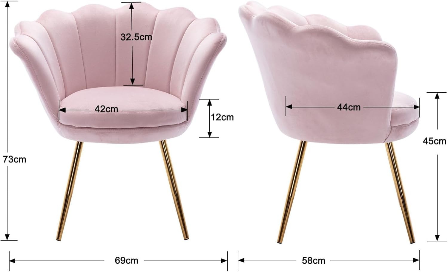 Light Pink Velvet Lounge Chair Gold Legs | Petal Back Armchair for Bedroom