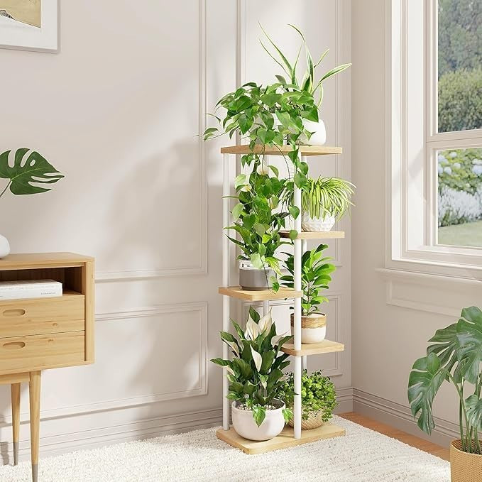 5 Tier White Metal Plant Stand Indoor Outdoor Corner Display Shelf