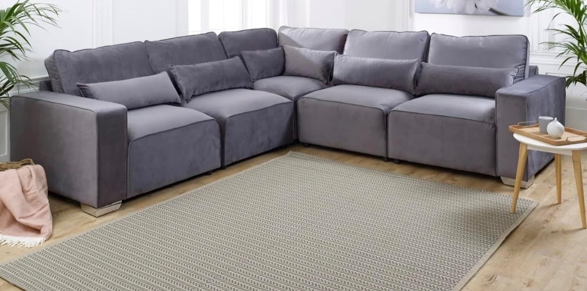 Modular Large Corner Sofa 5 Seater | Steel Plush Fabric | Easy Assembly