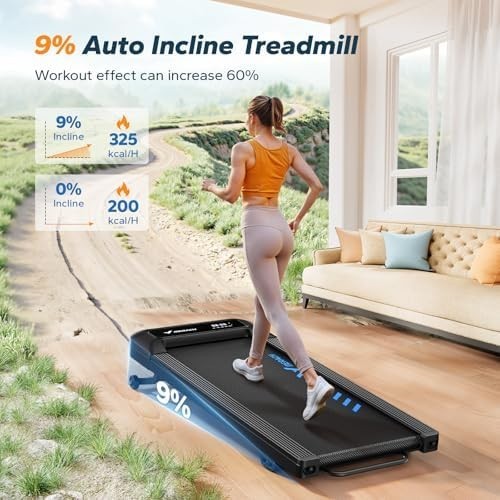 MERACH Auto-Incline Walking Pad 9%, 2.5HP Quiet Under-Desk Treadmill Home