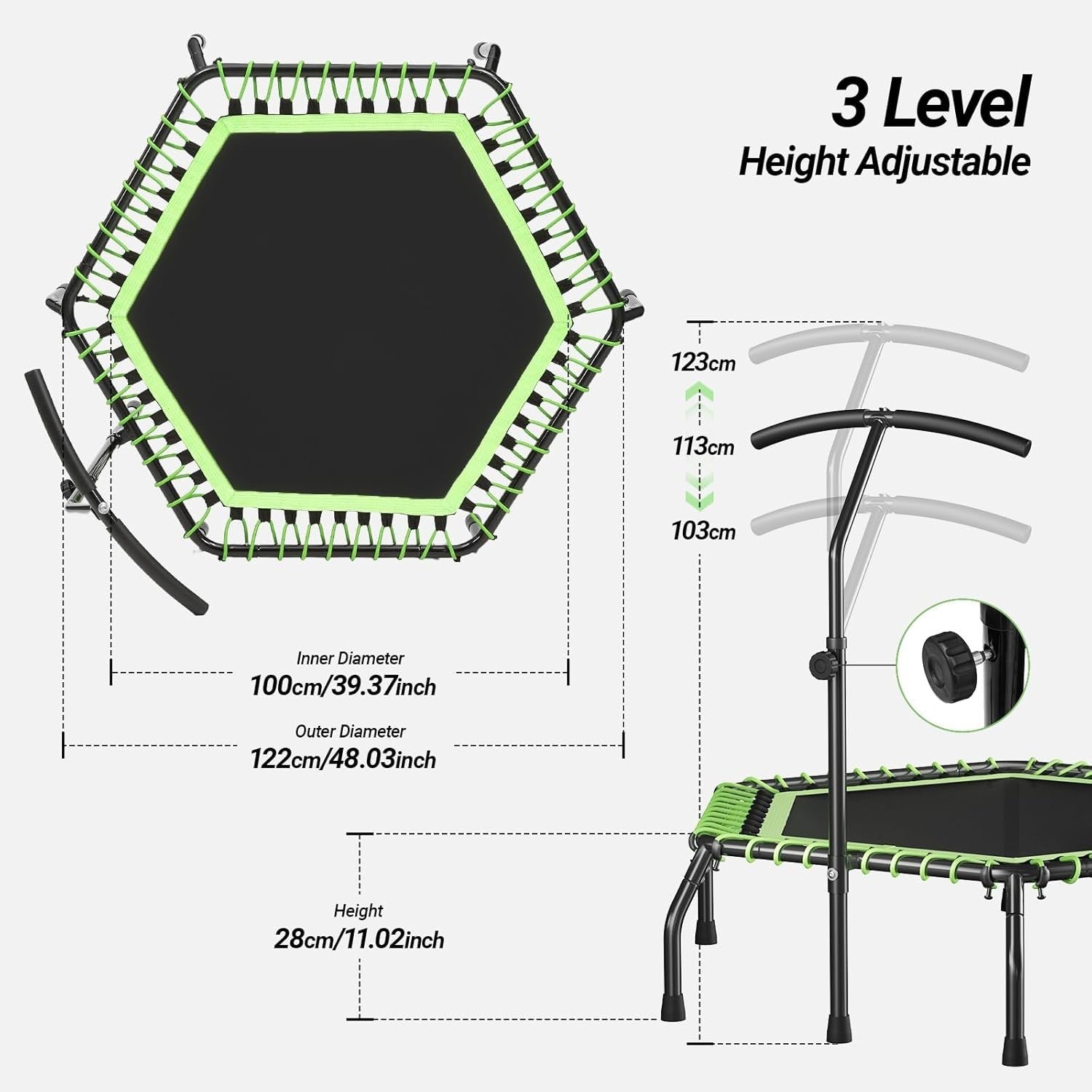 48in Quiet Bungee Rebounder Trampoline Adjustable T-Bar Indoor Fitness